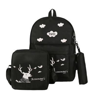 

3pcs Deer Print Composite Backpack Women Girl Crossbody Bag School Rucksack