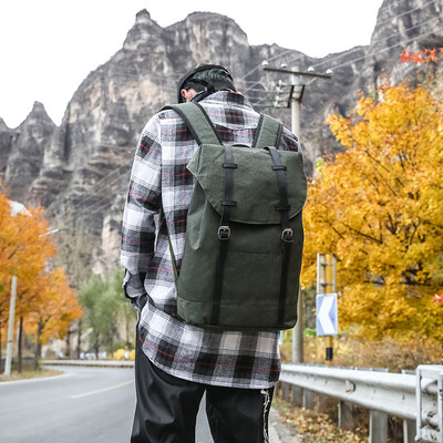 

Mens Simple Recreational Korean Version 100-Tap Canvas Student Backpack Fashionable Large-capacity Travel Backpack