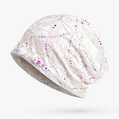 

Muslim Women Colorful Lace Hollow Out Breathable Cancer Chemo Hat Turban Head Wrap Stretch Slouchy Beanie
