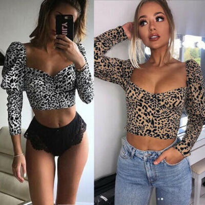 

Women Fashion Summer Deep U-Neck Exposed clavicle Long Sleeve Tank Tops T-Shirt