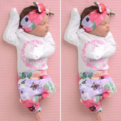 

3PCS Newborn Baby Girl Autumn Clothes Floral Romper Tops Pants Leggings Outfits