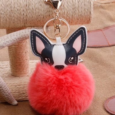 

Key Rabbit Special Pendant New Leather Rabbit Fur Ball French Bulldog Keychain Ball Dog Bulldog Keychain