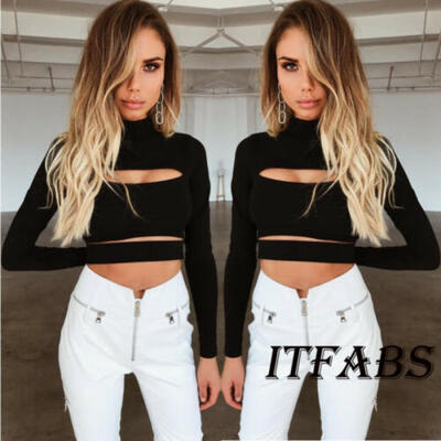 

UK Fashion Ladies Casual Tops T-Shirt Women Top Long Sleeve Cut Out Slim Blouse
