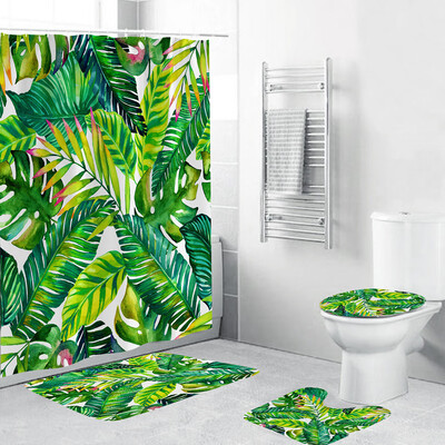 

Gobestart 4PCS Non Slip Toilet Polyester Cover Mat Set Bathroom Shower Curtain