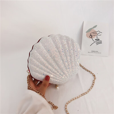 

Small fragrance simple wild shell bag female 2019 tide Korean fashion chain bag personality sequin shoulder shoulder Messenger bag