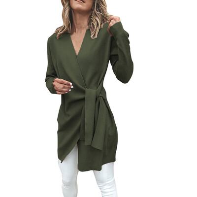 

Toponeto Women Casual Leather Tied Up V Neck Open Front Suit Jacket Outwear Overcoat Coat