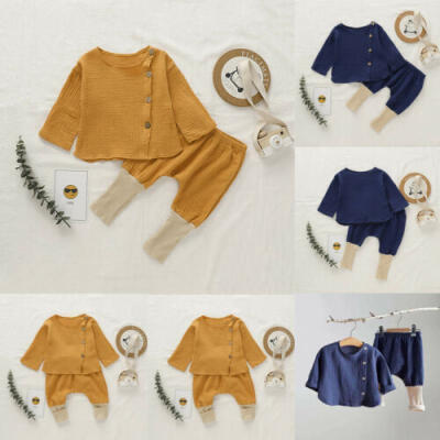 

Infant Newborn Baby Boys Girl Tops T-Shirt Long Pants 2PCS Linen Clothes Outfits