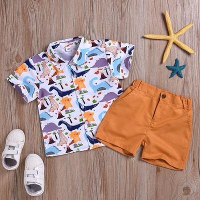 

Summer Children Baby Boys Casual Short Sleeve Cartoon Animal Print T-shirt TopsShorts Costume Set