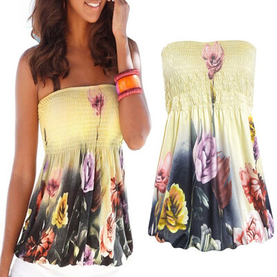 

Fashion Women Casual Slimming Tube Top Shirts Off Shoulder Floral Printed