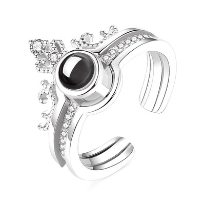

Creative Crown Projection 100 Languages I Love You Women Gold Silver Diamond Rings Jewelry