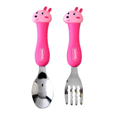 

Toponeto Food Material Cartoon Cutlery Suit Student Stainless Steel Tableware Animal Fork