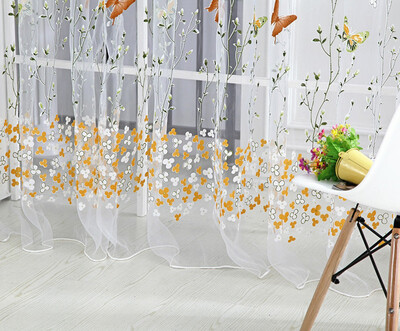 

Gobestart Butterfly Sheer Curtain Tulle Window Treatment Voile Drape Valance 1Panel Fabric