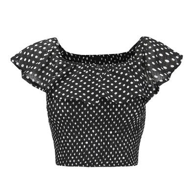 

Summer Polka Dot Sexy Off Shoulder Crop Tops Women Ruffle Elastic Blouse