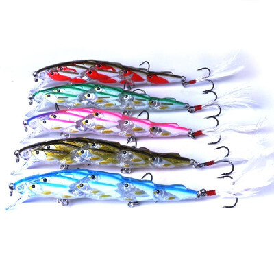 

HENG JIA 5pcs Simulated Fishing Lure Many Fish School Combinational Bait Hard Feather Fish Hook Tools of Angling