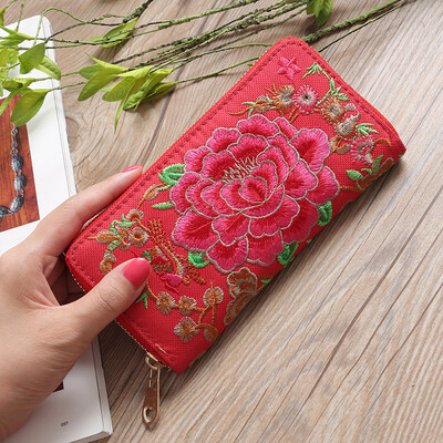 

Tailored Women Fashion Single Pull Embroidery Ethnic Style Wallet Card Bag Coin Bag Black
