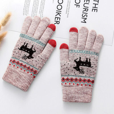 

New Soft Winter Christmas Deer Touch Screen Gloves Texting Cap acitive Smartphone Knitted Fashion Mitten Gloves