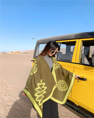 

Imitation cashmere scarf British style warm flowers pull hair split shawl women fashion wild thickening cape Amazon