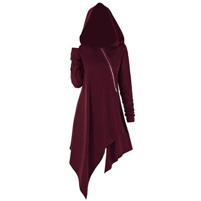 

Womens Solid Hooded Long Sleeve Coat Tops Vintage Costume Irregular Hem Jacket
