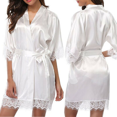 

2019 Silk Satin Kimono Robe Dressing Gown Wedding Bridesmaid Sleepwear Bathrobe