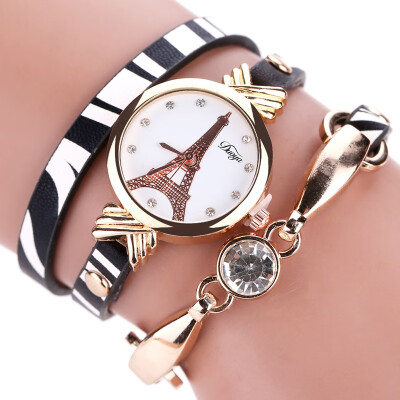

DUOYA D068 Fashion Ladies Watch Tower Dial Gemstone Leather Belt Dress Watch