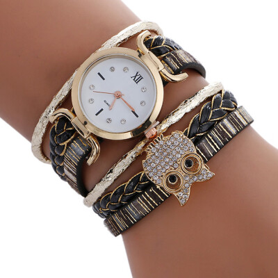 

Women Brand Duoya Creative Owl Wrist Bracelet Vintage Handmade Braided Luxury Quartz Ladies Wrist Watch