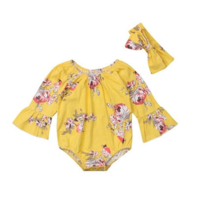 

Lovely Newborn Baby Girls Flower Long Sleeve Romper Jumpsuit Outfits 2Pcs Clothes Playsuit