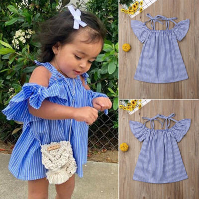 

US Summer Toddler Kids Baby Girls Sleeveless Clothes Striped Party Dress Sunsuit