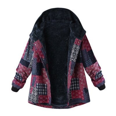 

Toponeto Plus Size Women Hooded Long Sleeve Vintage Ladies Fleece Thick Coats Zipper Coat