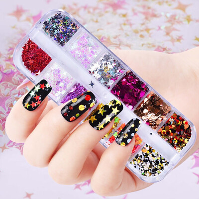 

〖Follure〗12 Colors Nail Art Tips Stickers Acrylic 3D Glitter Sequins Manicure DIY