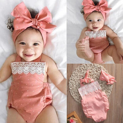 

Newborn Infant Baby Girl Jumpsuit Headband Floral Romper Outfits Sunsuit Clothes