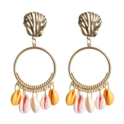 

EK724 Hyperbole Big Circle Dangle Earrings for Women Bohemian Sea Shell Drop Earrings Round Summer Dress Jewelry Wholesale