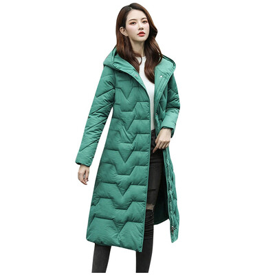 

Toponeto Women Fashion Outerwear Long Bow Belt Cotton-padded Jacket Pocket Hooded Coats