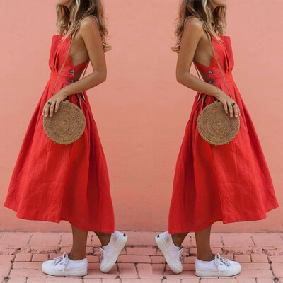 

Fashion Womens Holiday Sleeveless Strappy Dress Ladies Summer Beach Sun Dresses