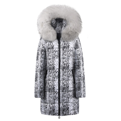 

Roseonmyhand Womens Winter Long Down Cotton Snake Print Parka Hooded Coat Jacket Outwear