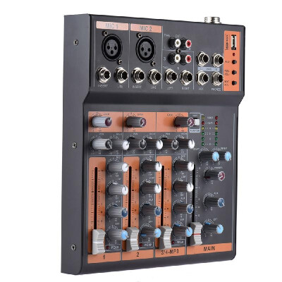 

Portable 4-Channel Mic Line Audio Mixer Mixing Console 3-band EQ USB Interface 48V Phantom Power with Power Adapter