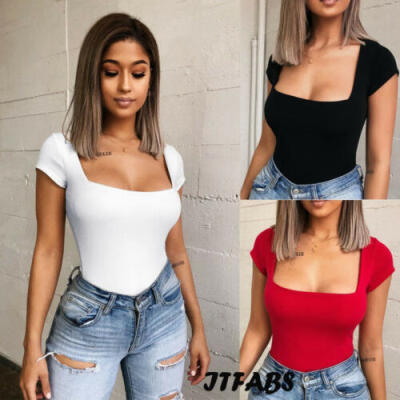 

Women Short Sleeve Bandage Bodysuit Leotard Tops Blouse T-shirt Jumpsuit Rompers