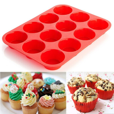 

JPGIF 12 Cup Silicone Muffin Cupcake Baking Pan Non Stick Dishwasher Microwave Safe