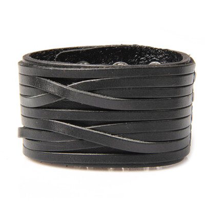 

Hot Sale High Quality Double Row Braided Genuine Wide Cuffs Bracelet For Men Leather