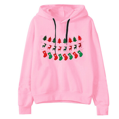

Tailored Women Christmas Print Hooded Long Sleeves Sweatshirt Hooded Pullover Tops Shirt