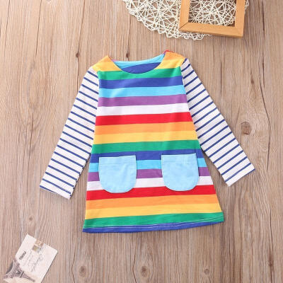 

Toddler Kid Girls Long Sleeve Dress Casual Rainbow Color Dress Winter Clothes 1-7 Y