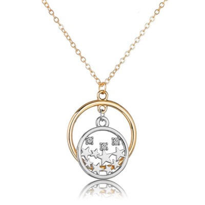 

Women Round Pendant Necklace Beautiful Rhinestones And Stars In Hallow Round Trendy Jewelry Handmade Wedding Jewelry Necklace