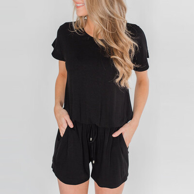 

Starmoon Womens Summer Short Sleeve Striped Jumpsuit Rompers with Pockets Short Rompers