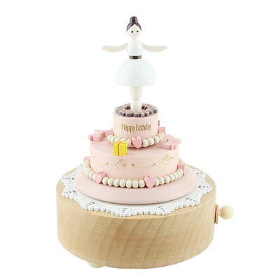 

Gobestart Wood Color Cake Shape Beech Wooden Clockwork Music Box Crafts Birthday Gift