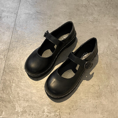 

Small leather shoes female Korean version of Joker summer shallow mouth round head Japanese cute soft sister academic style black