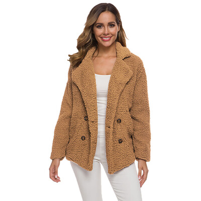 

Women Short Coat Warm Winter Button Solid Color Loose Elegant Jacket Outwear