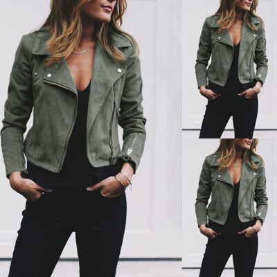 

Women Fashion Leather Jacket Coats Zip Up Biker Flight Casual Tops Coat Outwear