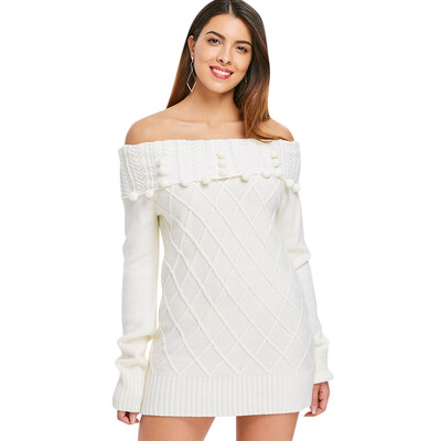 

Long Sleeve Off Shoulder Rhombus Sweater Dress