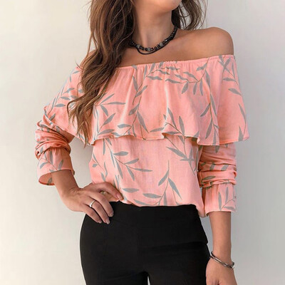 

Starmoon Womens Fashion Long Sleeve Cold Shoulder Strapless Casual Tops Blouses