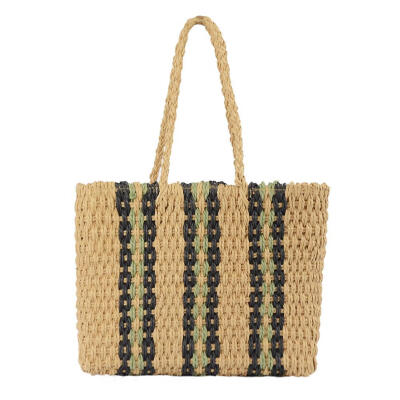 

Boho Woven Shoulder Handbags Women Stripe Straw Big Totes Top-handle Bags