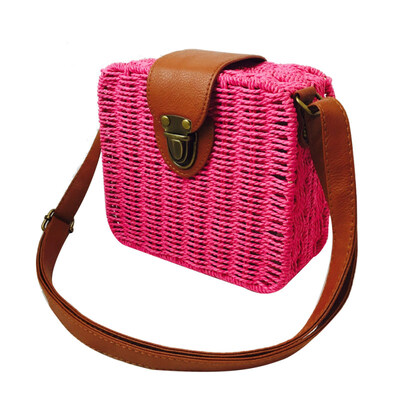 

Summer Beach Women Candy Color Small Square Straw Bag Crossbody Shoulder Pouch